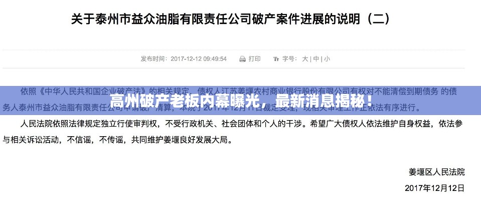 高州破产老板内幕曝光，最新消息揭秘！