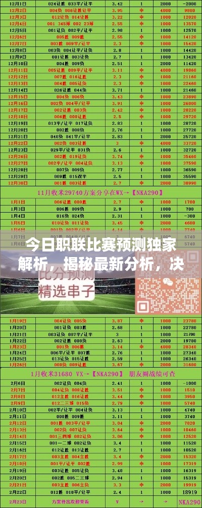今日职联比赛预测独家解析,揭秘最新分析,决胜秘诀大揭秘!