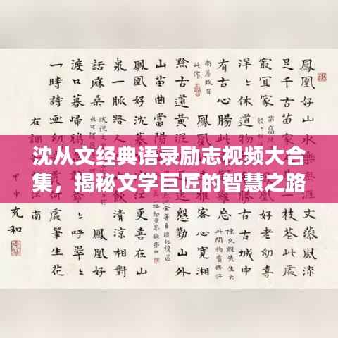 沈从文经典语录励志视频大合集,揭秘文学巨匠的智慧之路