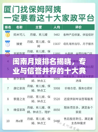 闽南月嫂排名揭晓,专业与信誉并存的十大典范